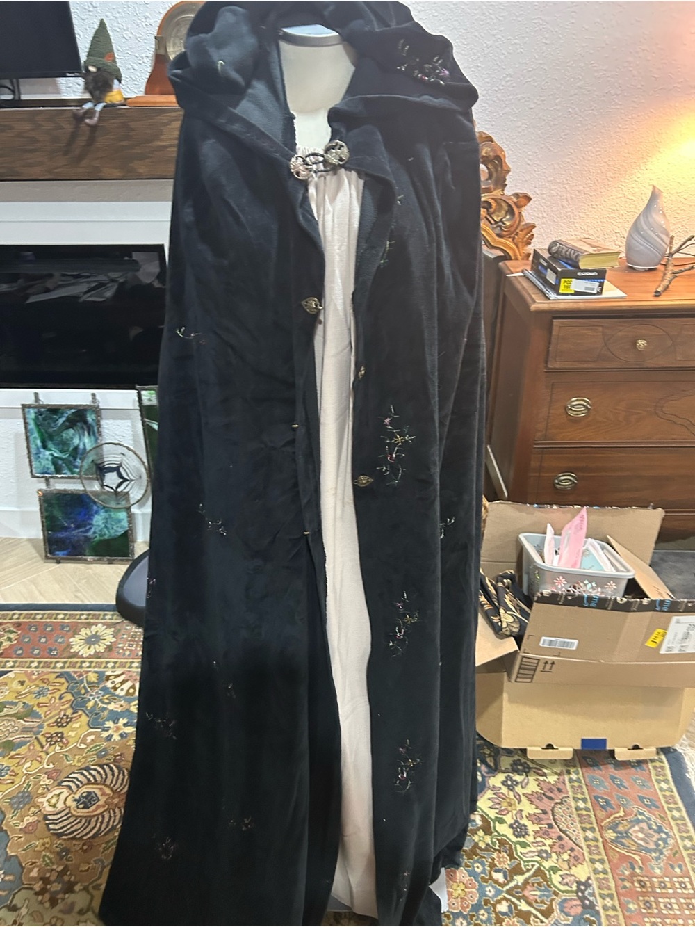 Black Velvet Embroidered Long cape